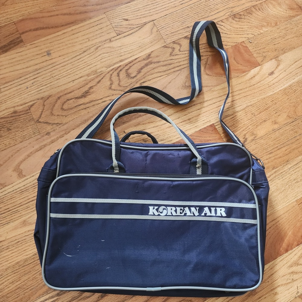 Vintage Korean Air Blue Messenger Carry On Handbag 21" x 15"